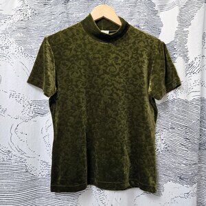 Ann Taylor Mock Neck Top in Olive Green Patterned Velvet